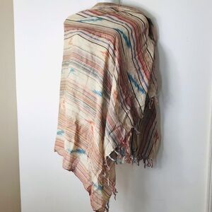 Striped Lightweight Beige Multicolor Fringe Scarf